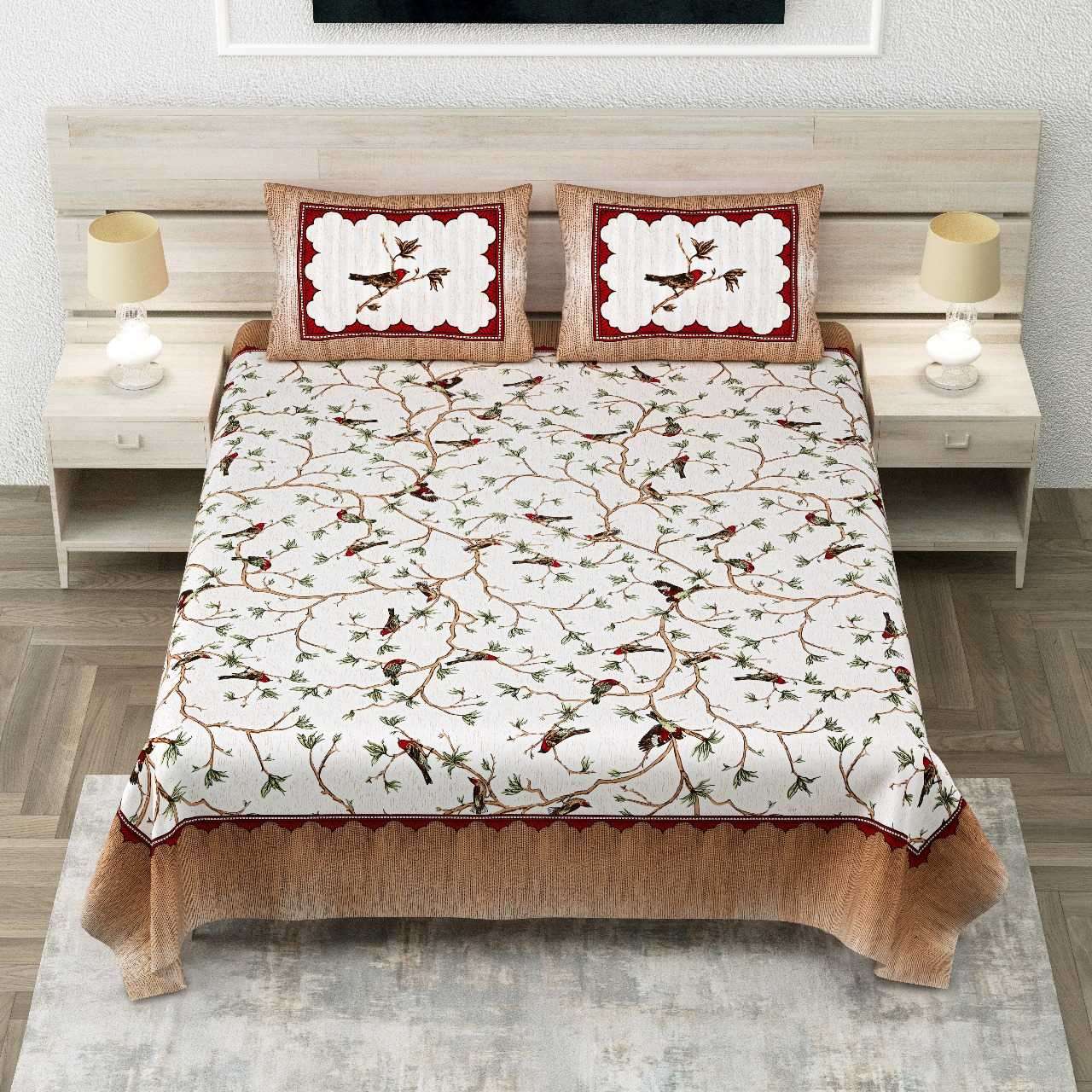 pr jaipuri king cotton beautiful printed bedsheet with two pillow covers