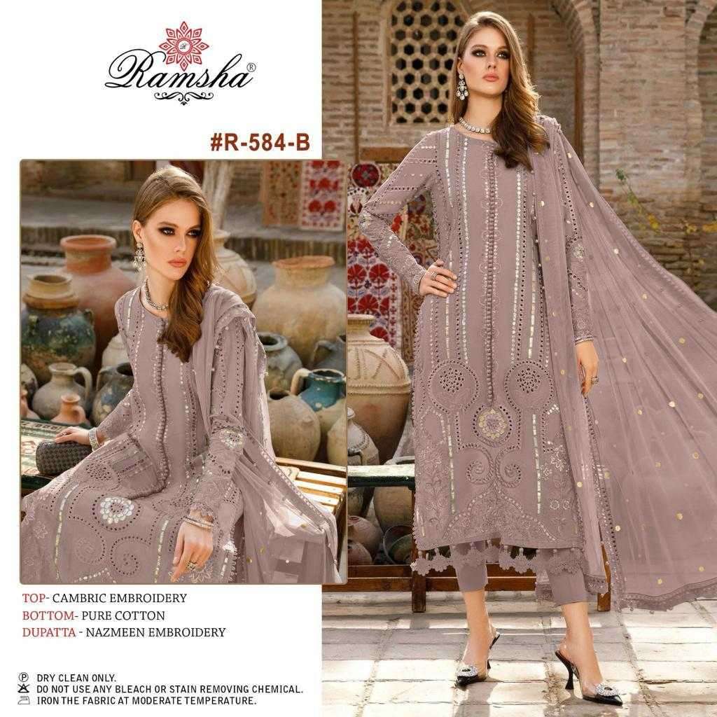 ramsha 584 ab cambric embroidery suit 