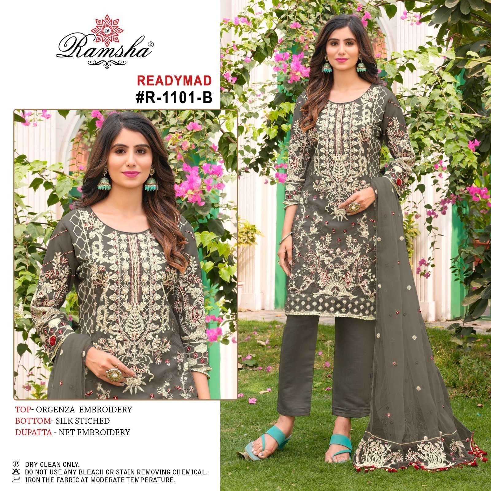 ramsha R-1101 organza with embroidery suit