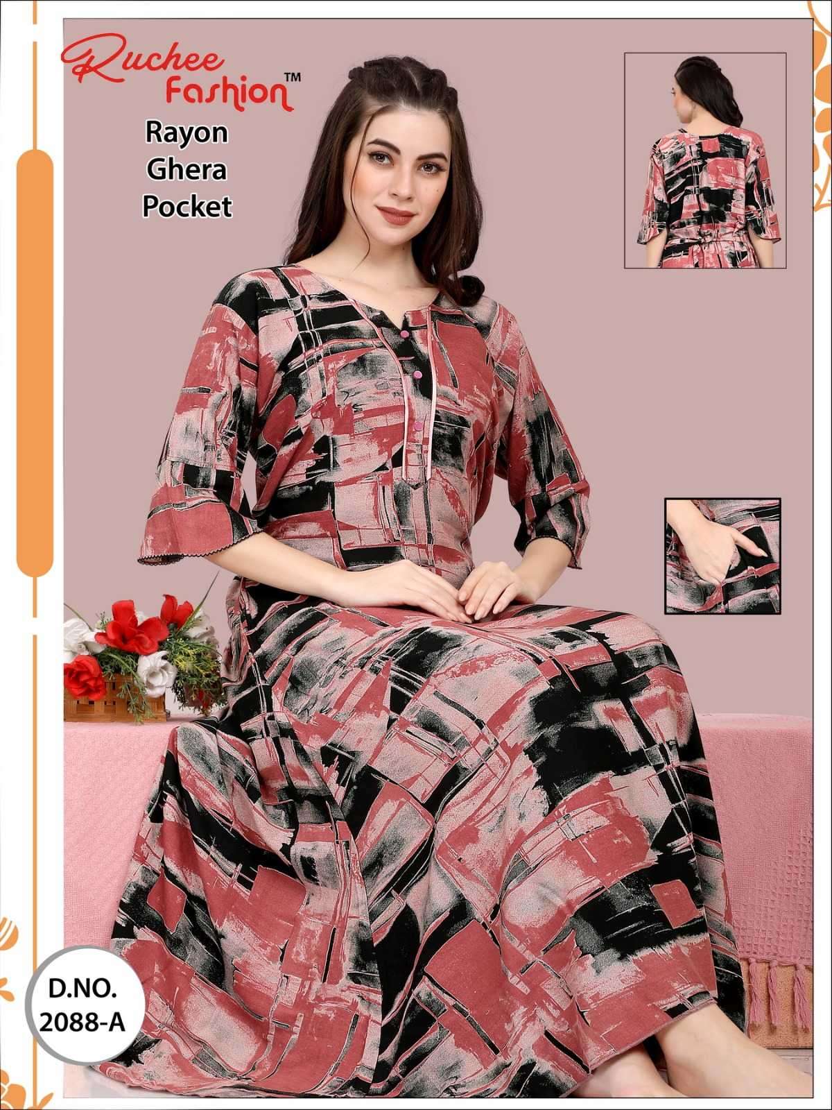 ruchee fashion rayon heavy ghera fancy sleeves night wear gown