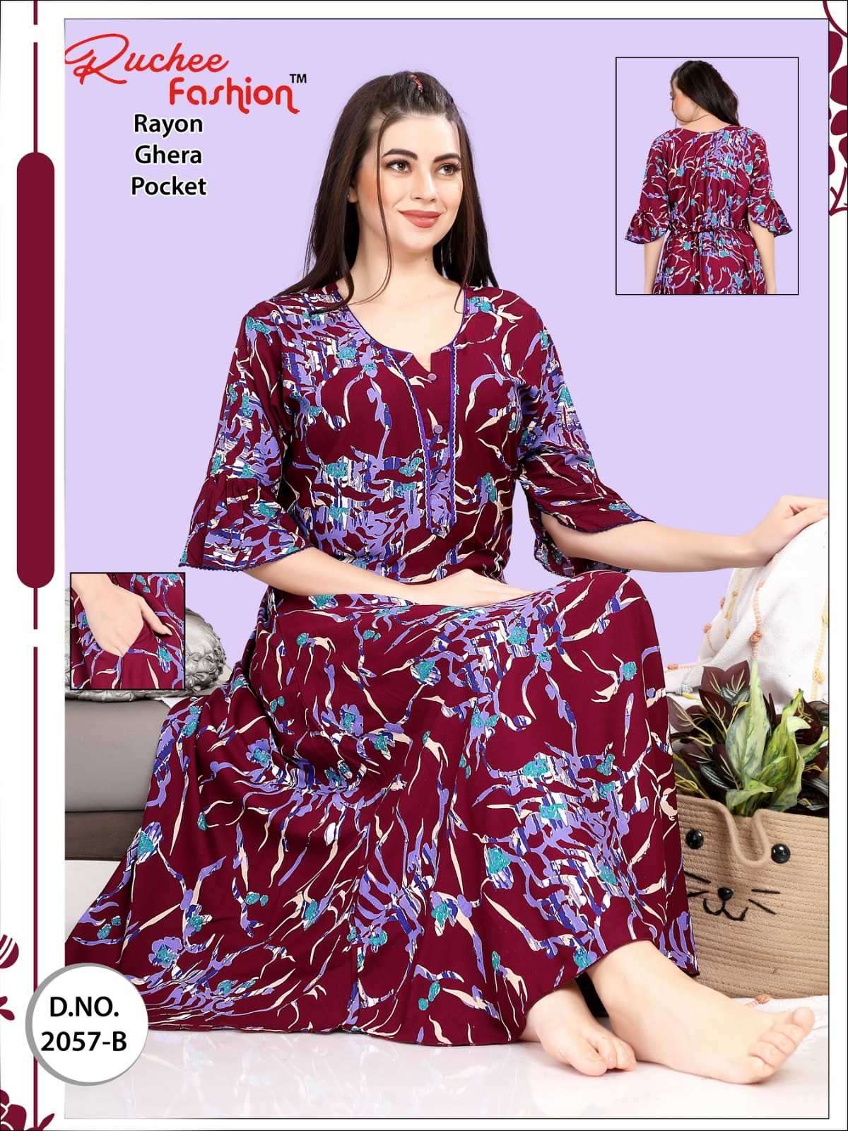 ruchee fashion rayon heavy ghera fancy sleeves part 2 night wear gown