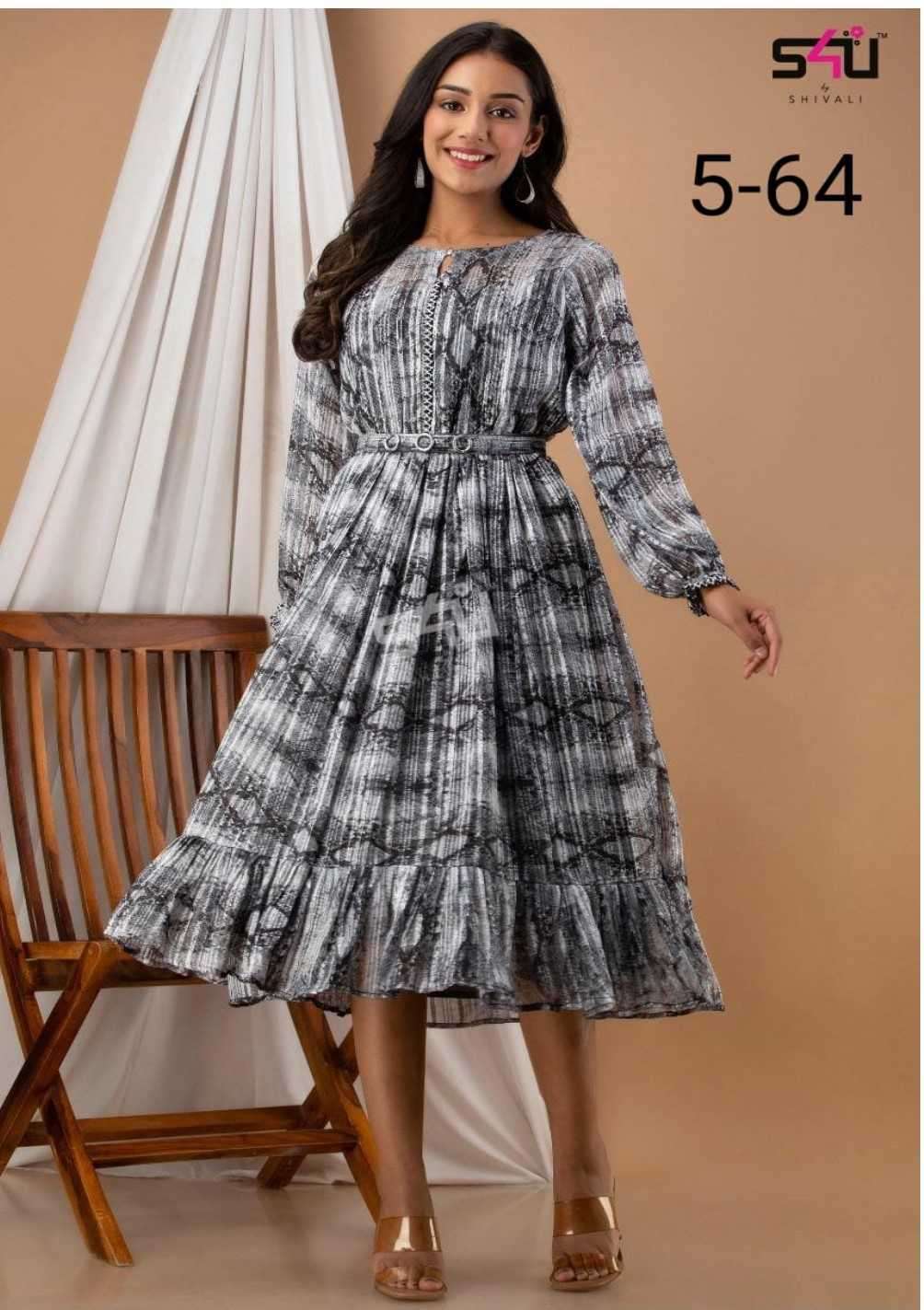 s4u pr 5-64 readymade western wear long dress with belt combo set