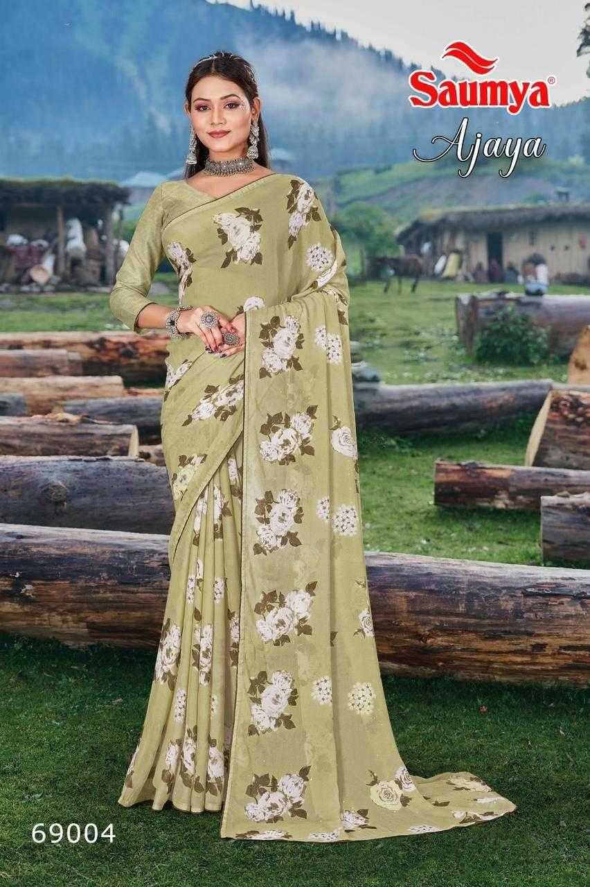 saumya ajaya series 69001-69008 dull moss saree