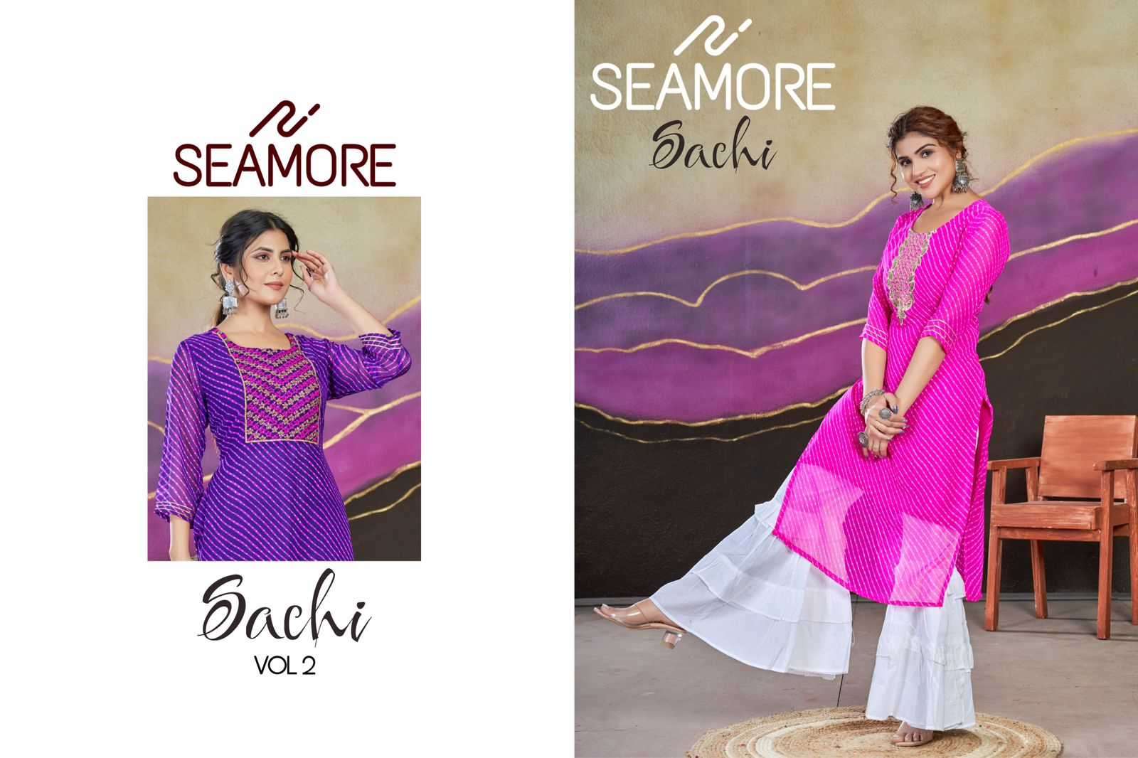 seamore sachi vol 2 series 3009-3011 Georgette embroidery kurti 