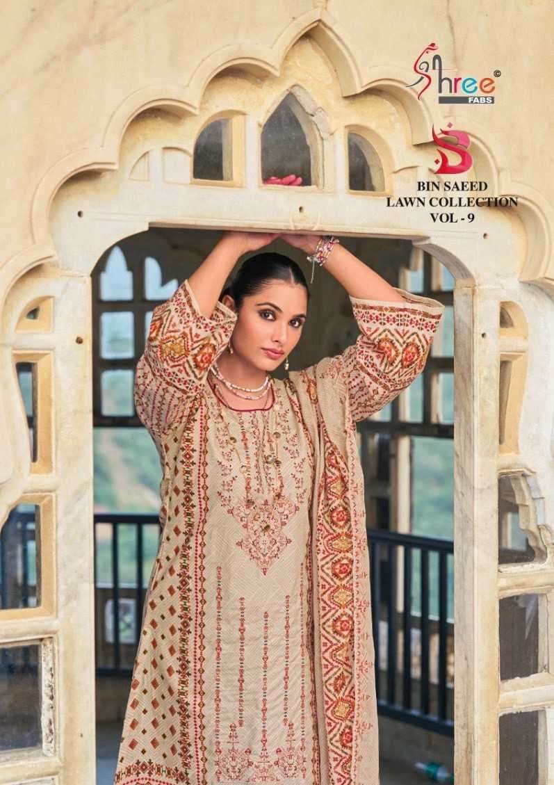 shree fab bin saeed lawn collection vol 9 series 9001-9003 cotton lawn suit 