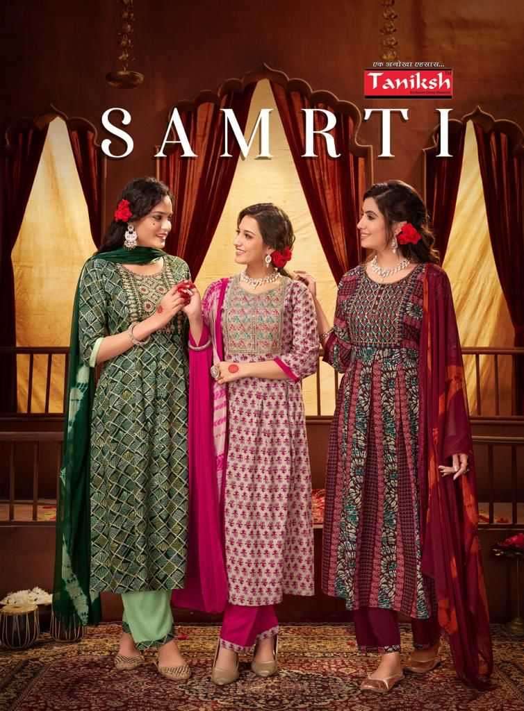 taniksh samrti  series 1001-1008 rayon readymade suit 