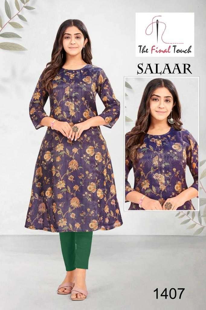 the final touch salaar series 1400-1429 erode silk digital print kurti 