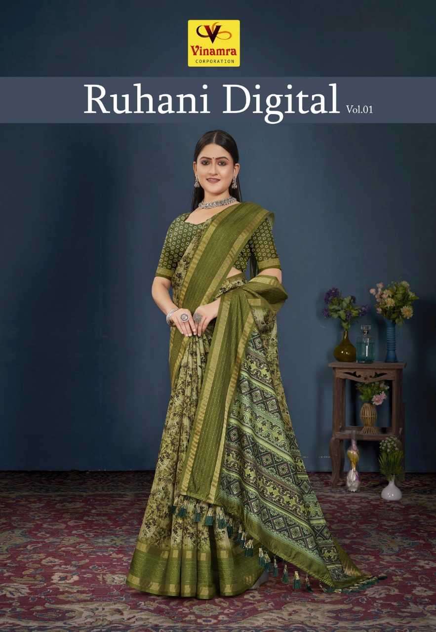 vinamra ruhani digital vol 1 series 4001-4008 cotton base saree