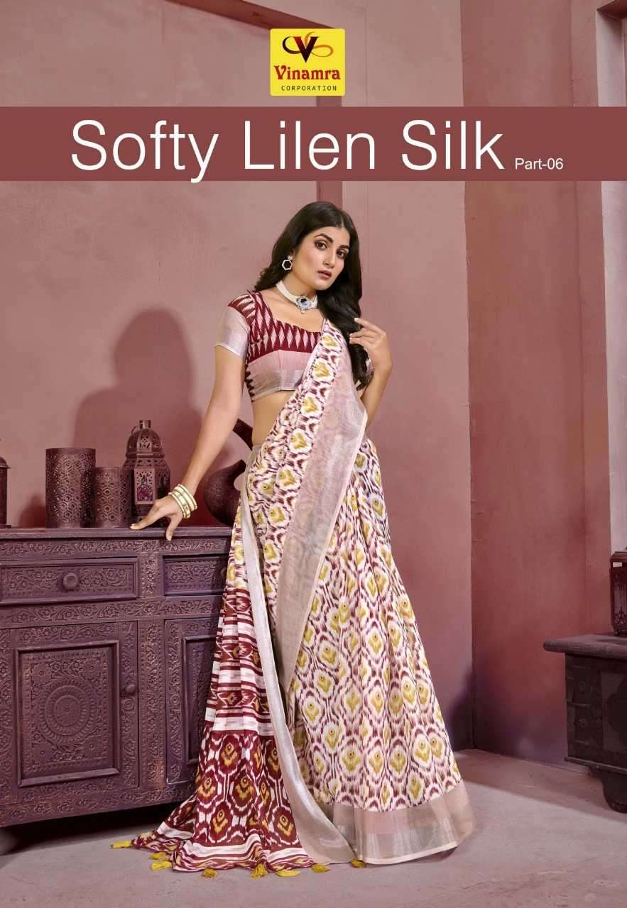 vinamra softy lilen silk vol 6 series 1037-1044 cotton base saree