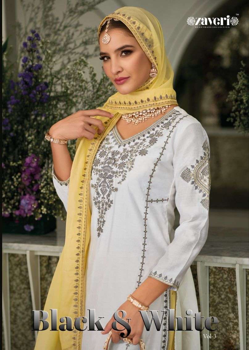 Zaveri black white-3 designer heavy silk suit 