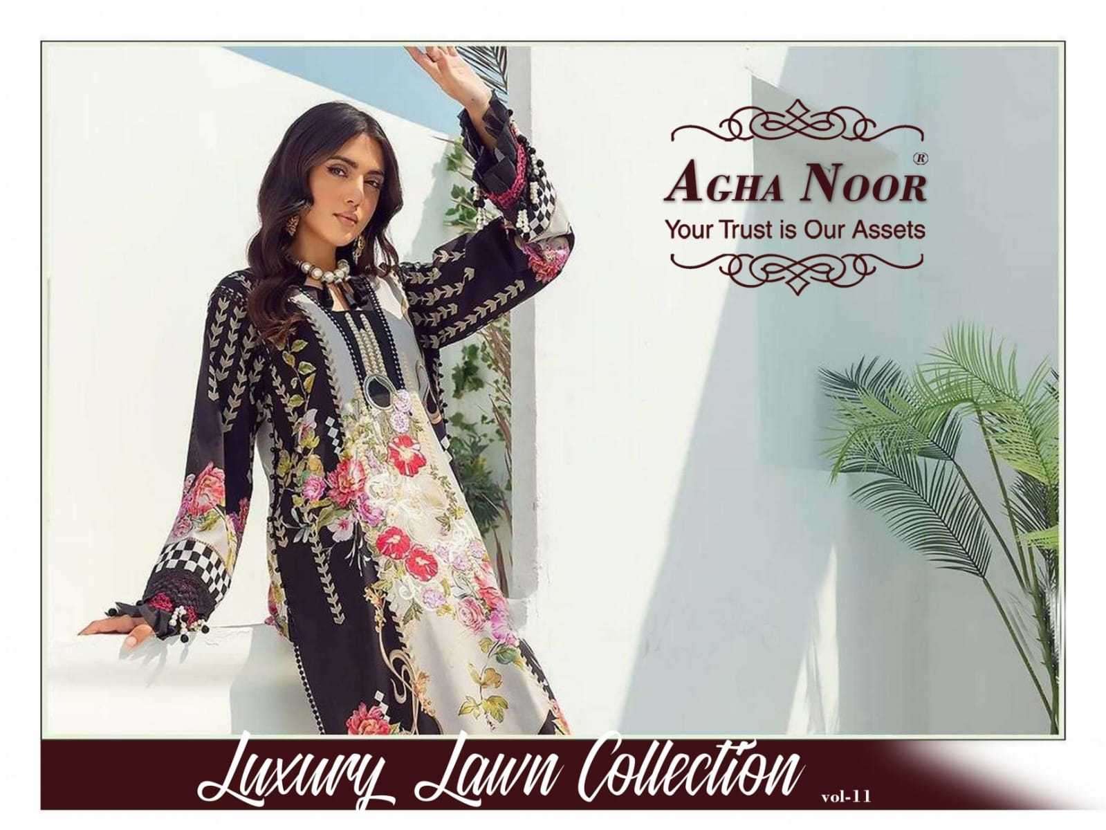 agha noor vol 11 series 1101-1106 lawn cotton suit 