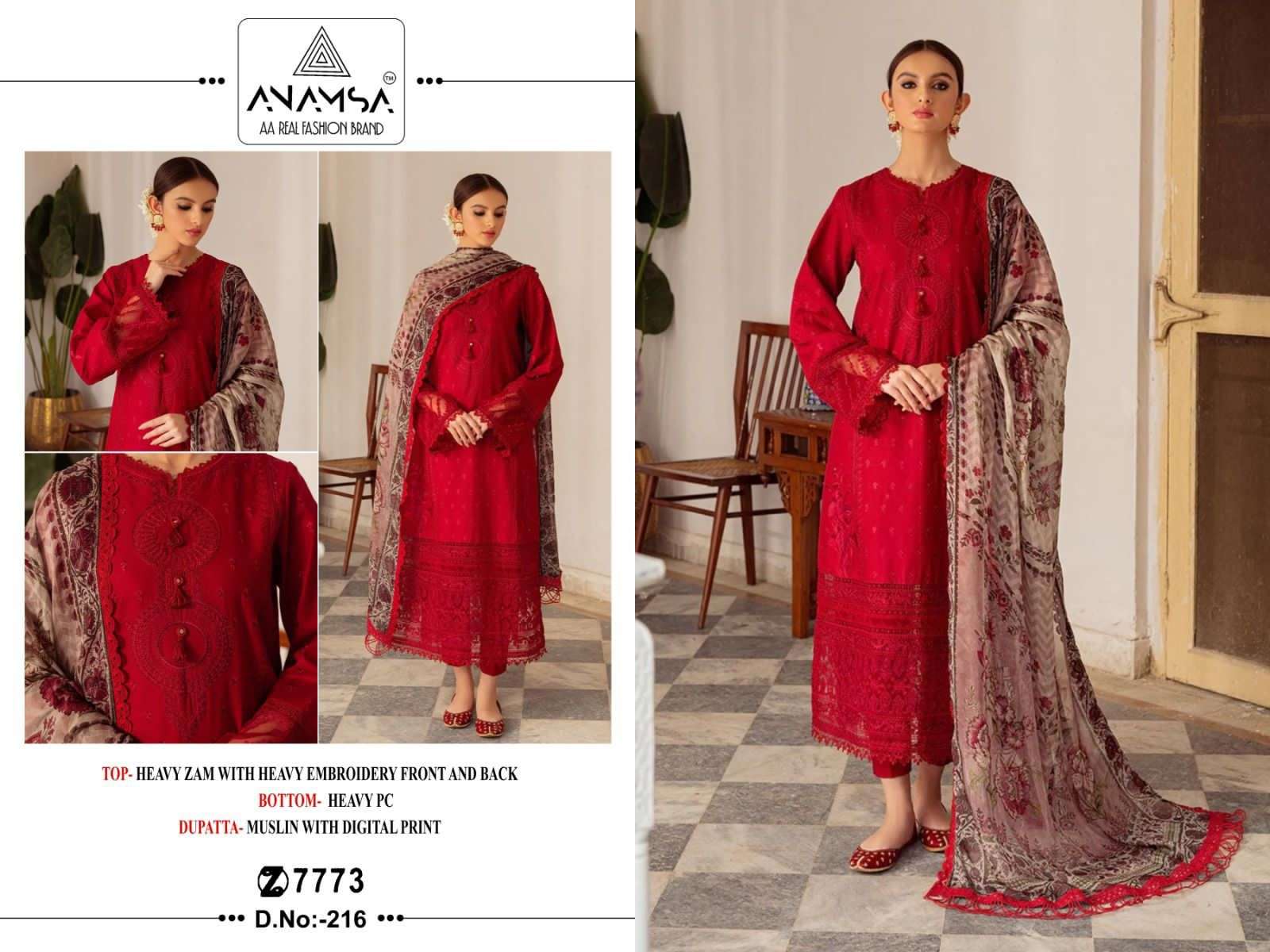 anamsa 216 Pure Zam Self embroidered suit