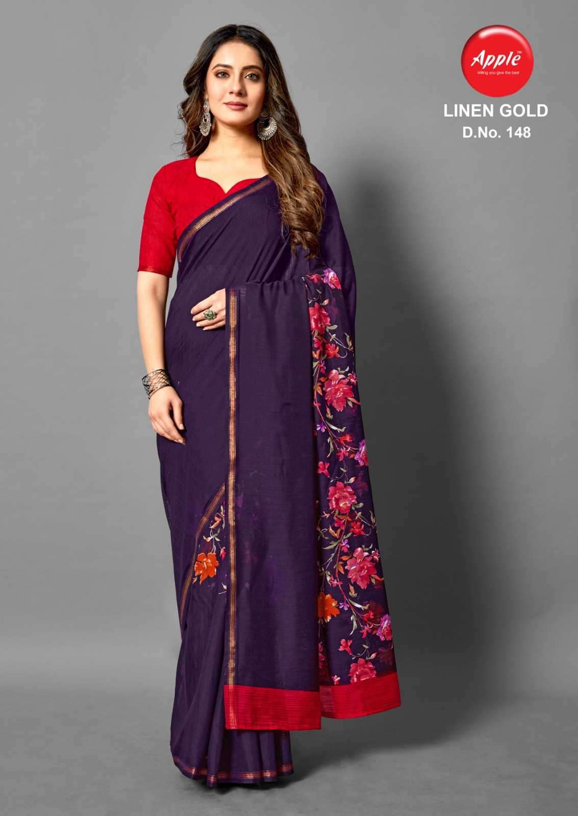 apple linen gold patta series 146-163 linen saree