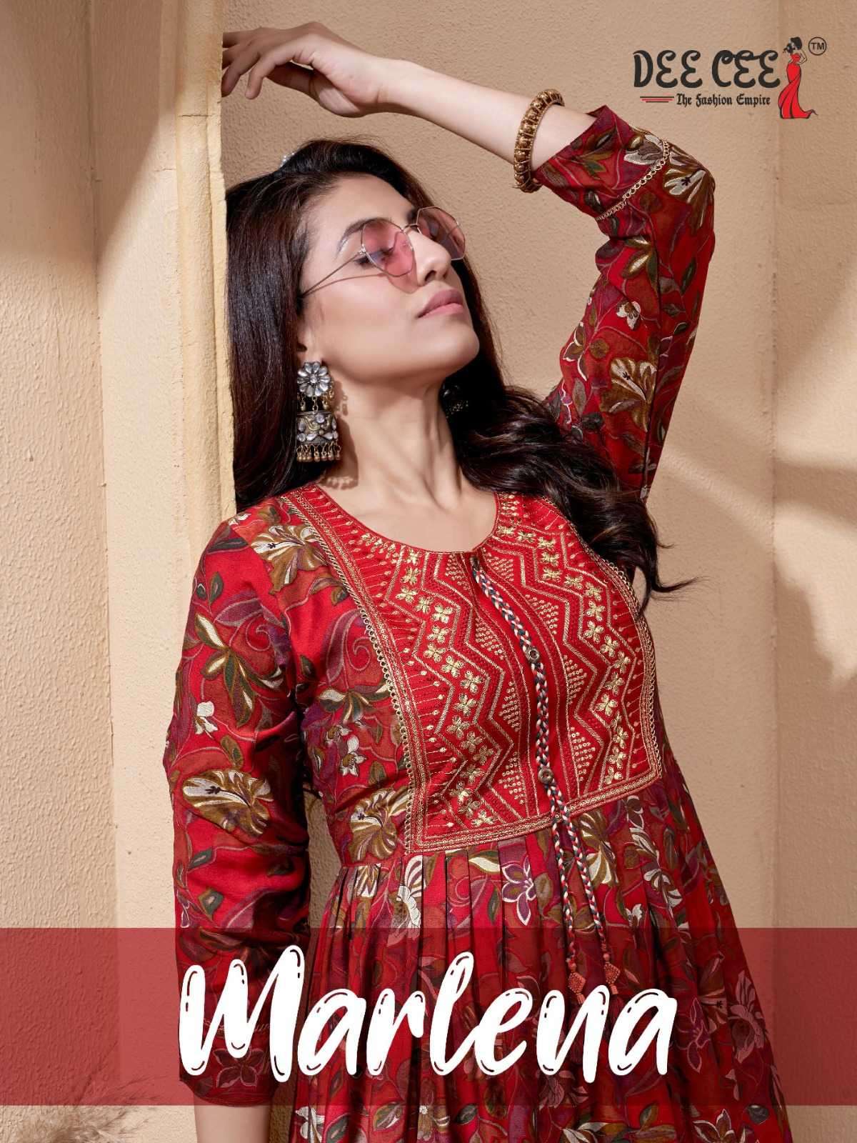 dee cee marlena series 1001-1006 heavy chanderi print kurti 