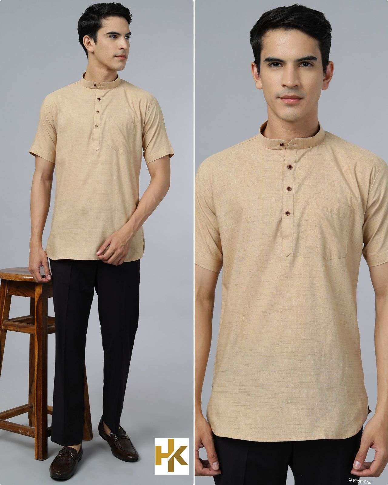 Desi boys Short Sleeves Khadhi kurta with pocket in 6 colors