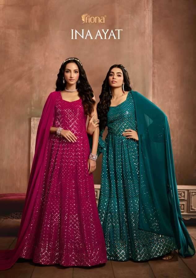 fiona inaayat series 51371-51374 heavy georgette gown with dupatta 