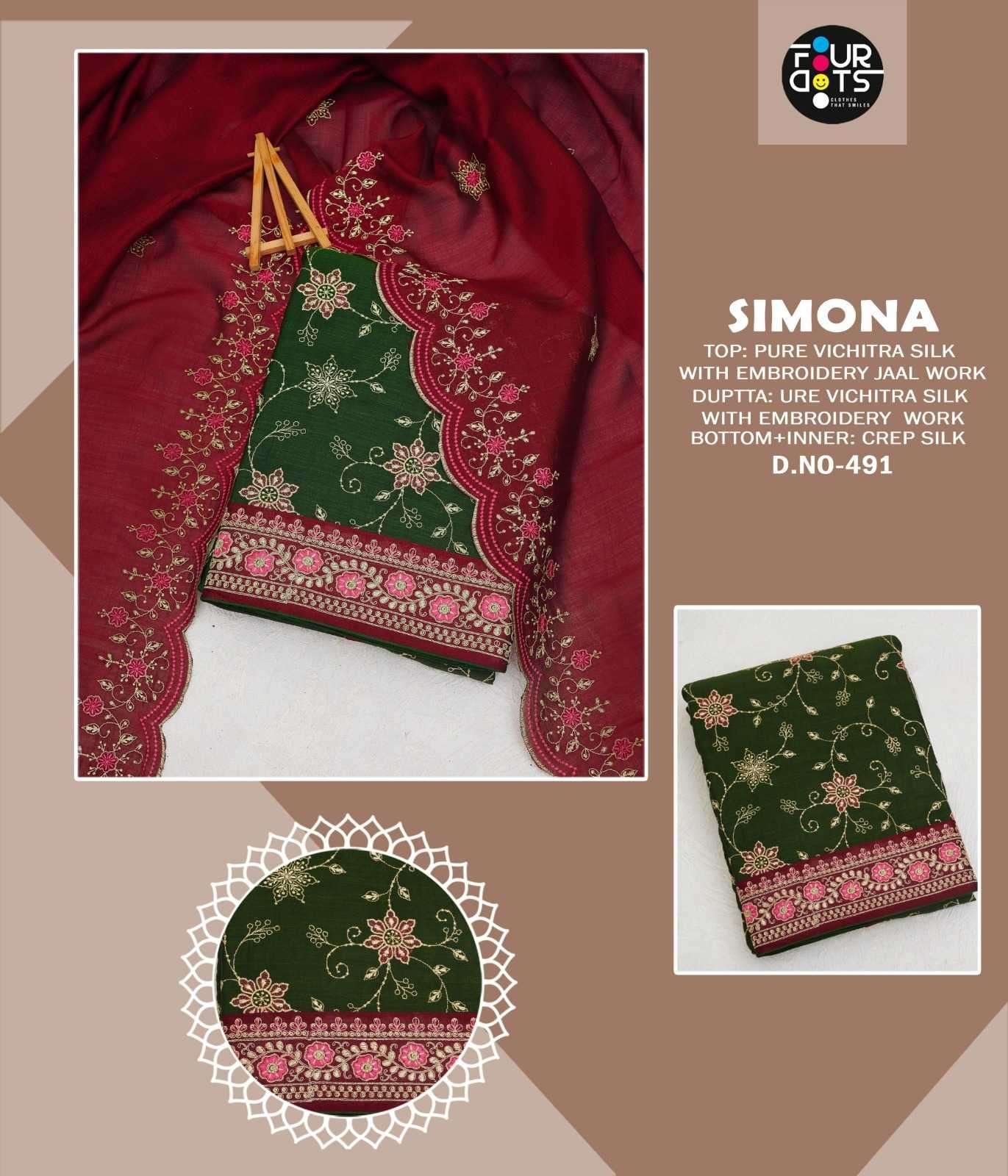 fourdots simona series 491-494 Pure Vichitra Silk suit