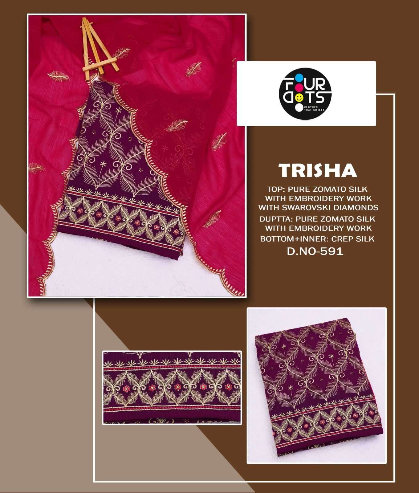 fourdots trisha Pure Zomato Silk With Embroidery Work suit