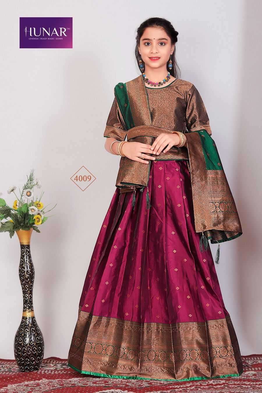 hunar narayani fancy silk readymade kids lehenga