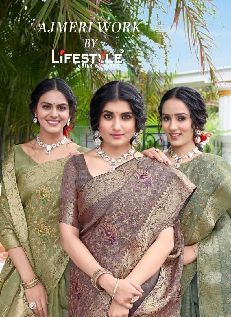 lifestyle ajmeri work vol 1 series 26081-26084 silk saree