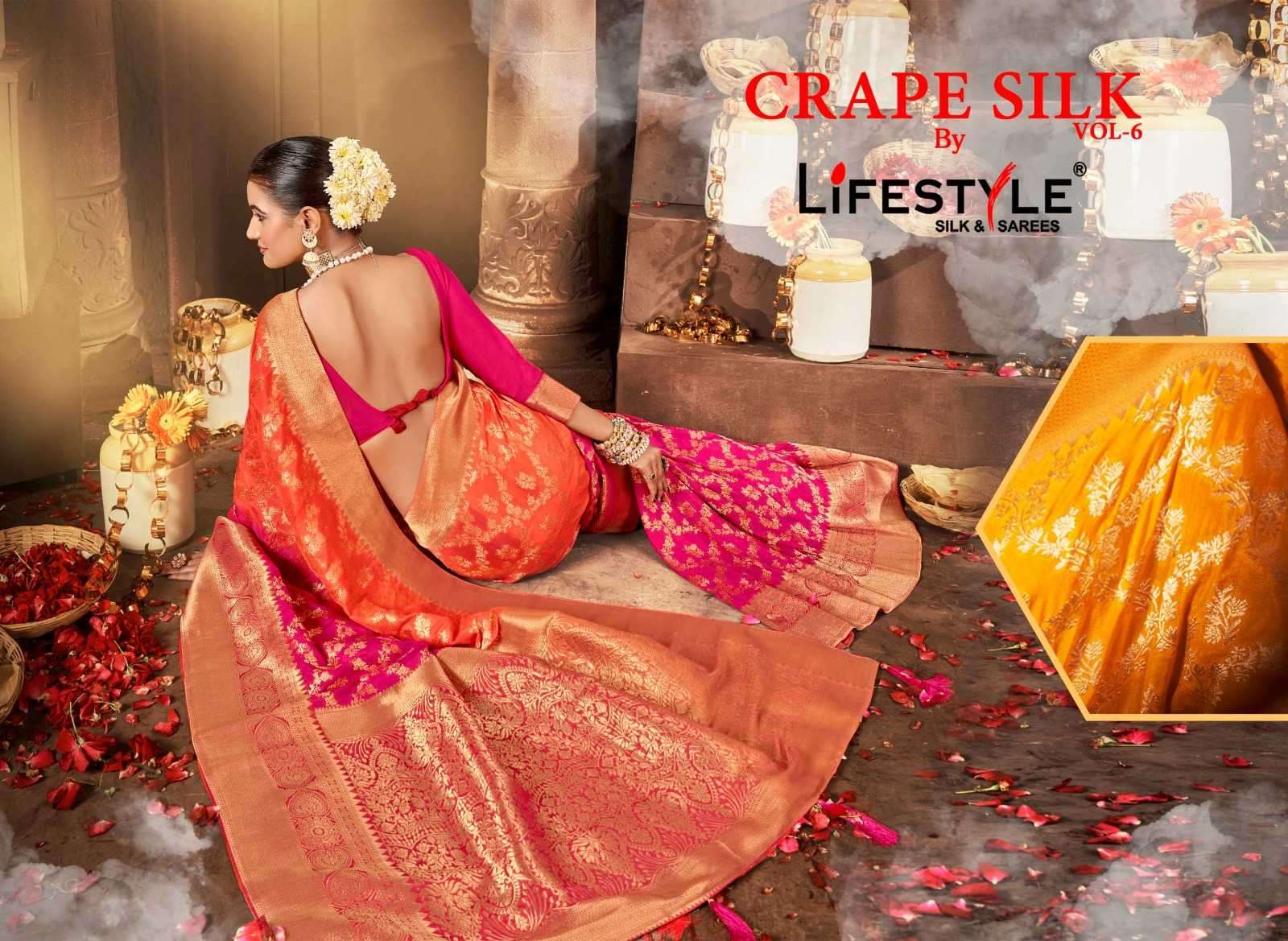 lifestyle crape silk vol 6 series 23631-23634 crape silk saree