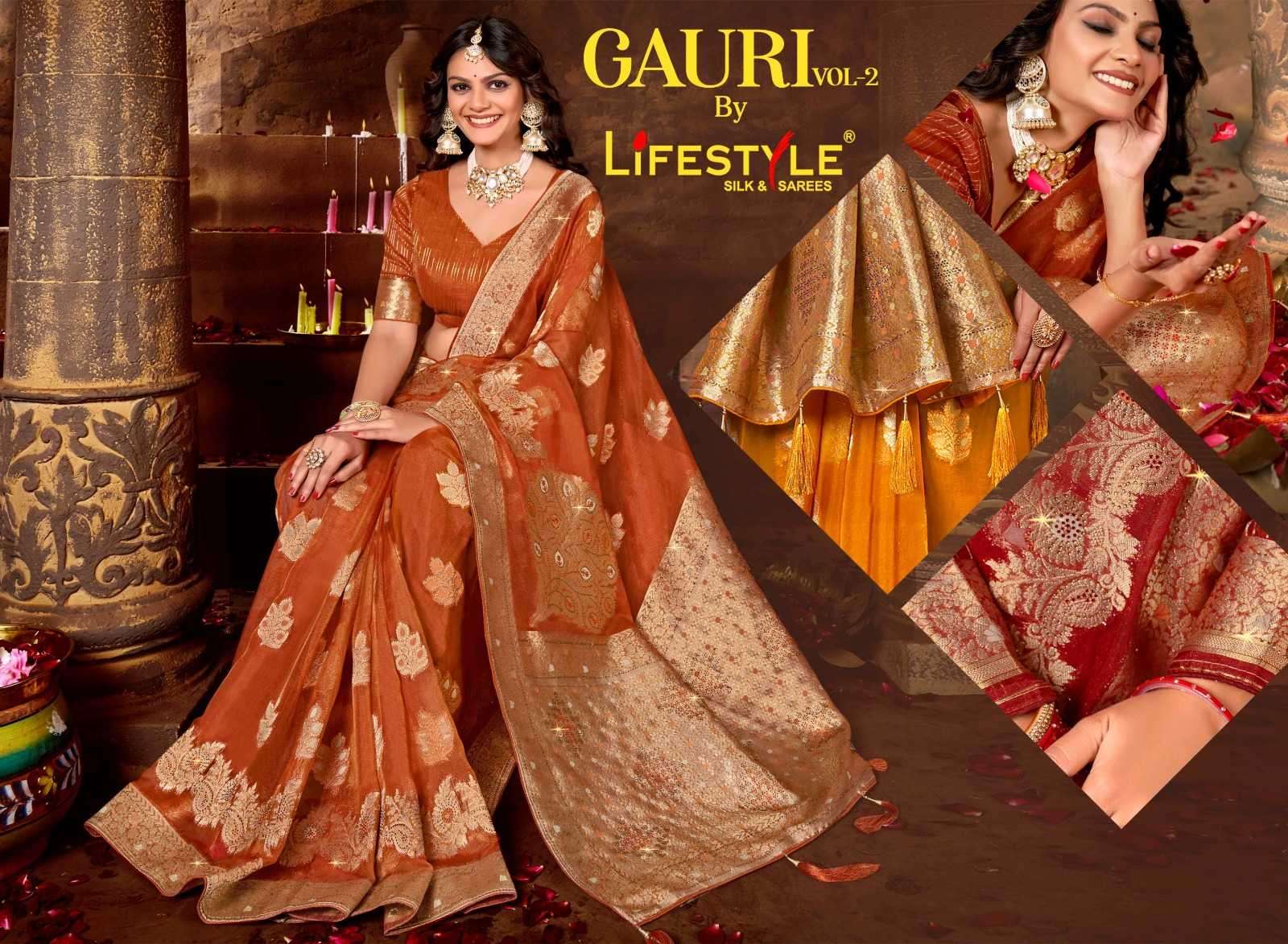 lifestyle gauri vol 2 series 23931-2394 nylon organza saree