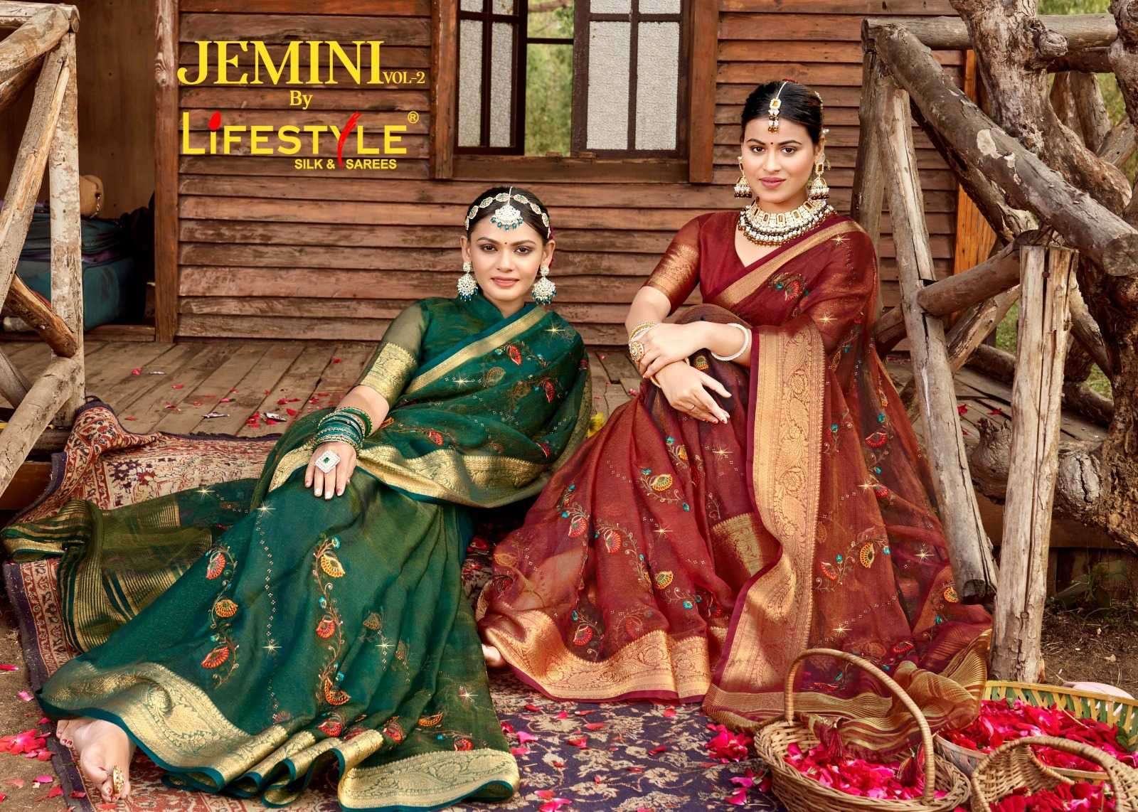 lifestyle jemini vol 2 series 23841-23844 fancy silk saree