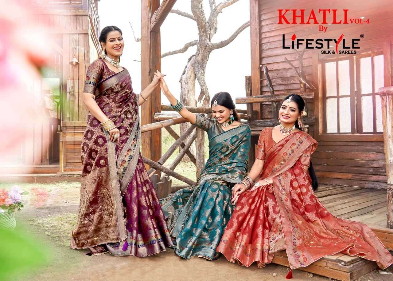 lifestyle khatli vol 4 series 24381-24384 organza saree