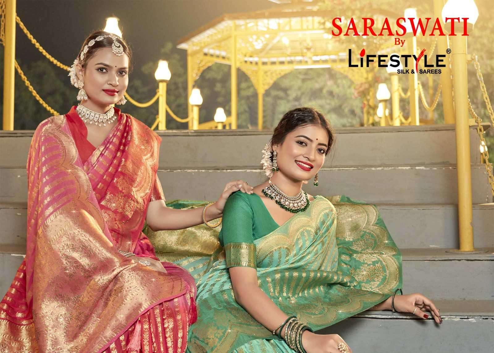 lifestyle saraswati vol 1 series 24451-24454 nylon crape saree