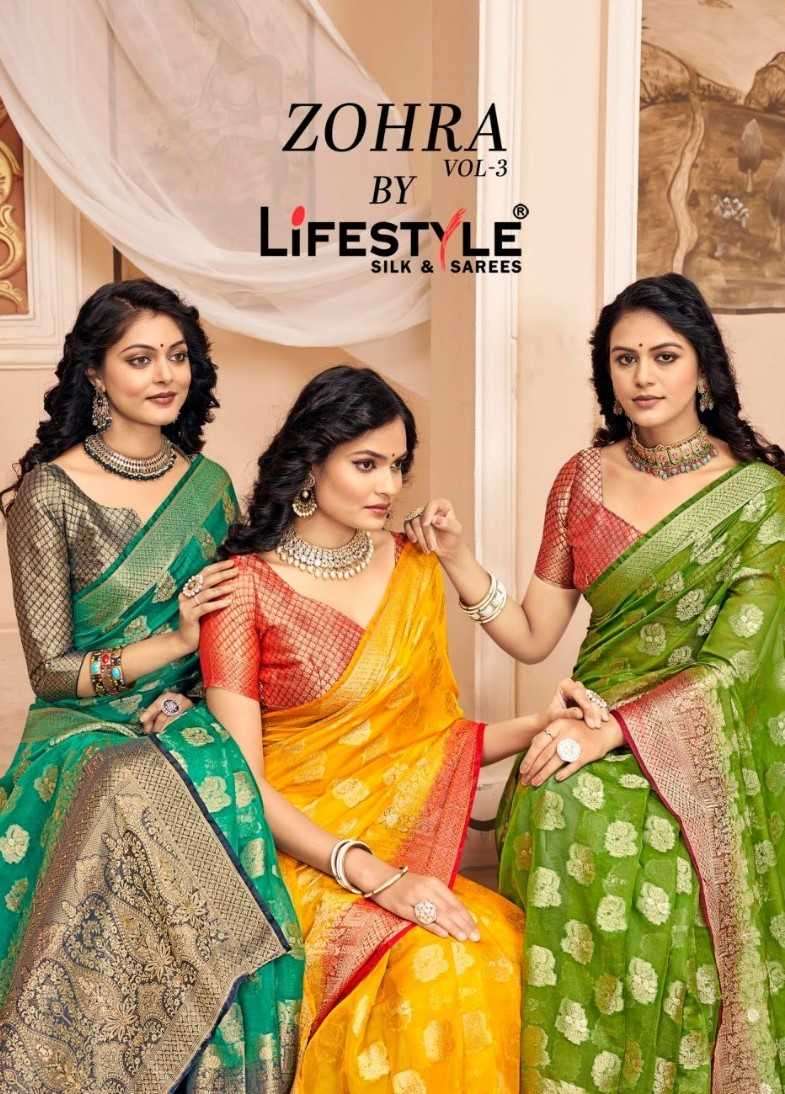 lifestyle zohra vol 3 series 26011-26014 silk saree