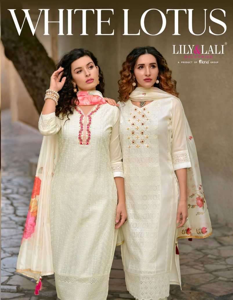 lily and lali white lotus series 16301-16306 Bored Schiffli Work readymade suit 