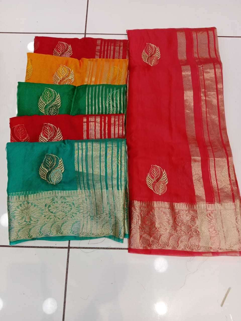 maanyata pizza beautiful organza silk saree with swarovski work