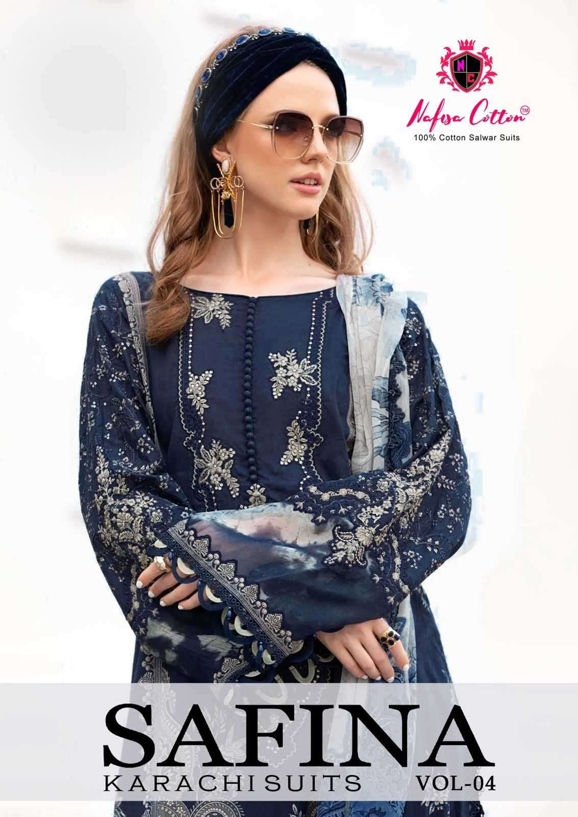 nafisa cotton safina karachi suits vol 4 series 4001-4006 pure soft cotton suit 