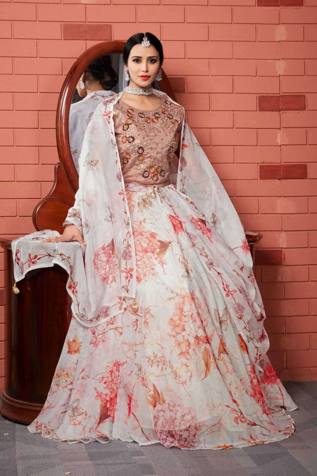 pr c1980 readymade white wedding wear silk organza handwork single design lehenga