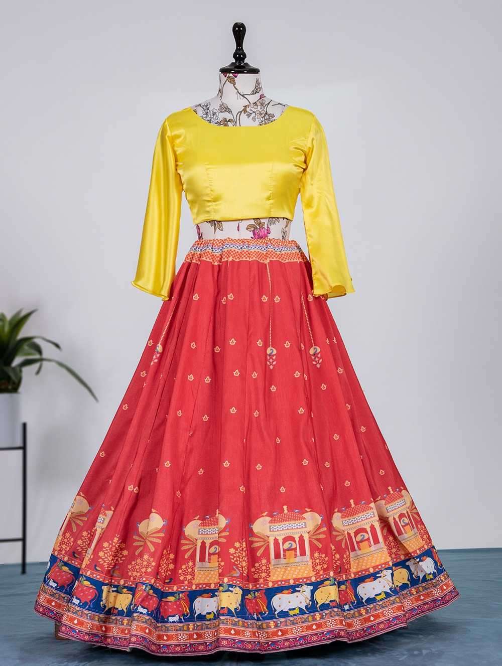 pr nnk1220red beautiful semistitch lehenga with stitch blouse single design