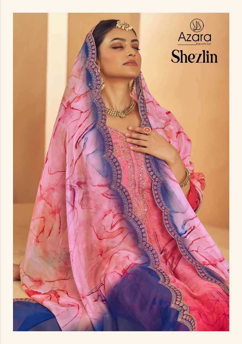 radhika shezlin series 1001-1004 organza digital print suit