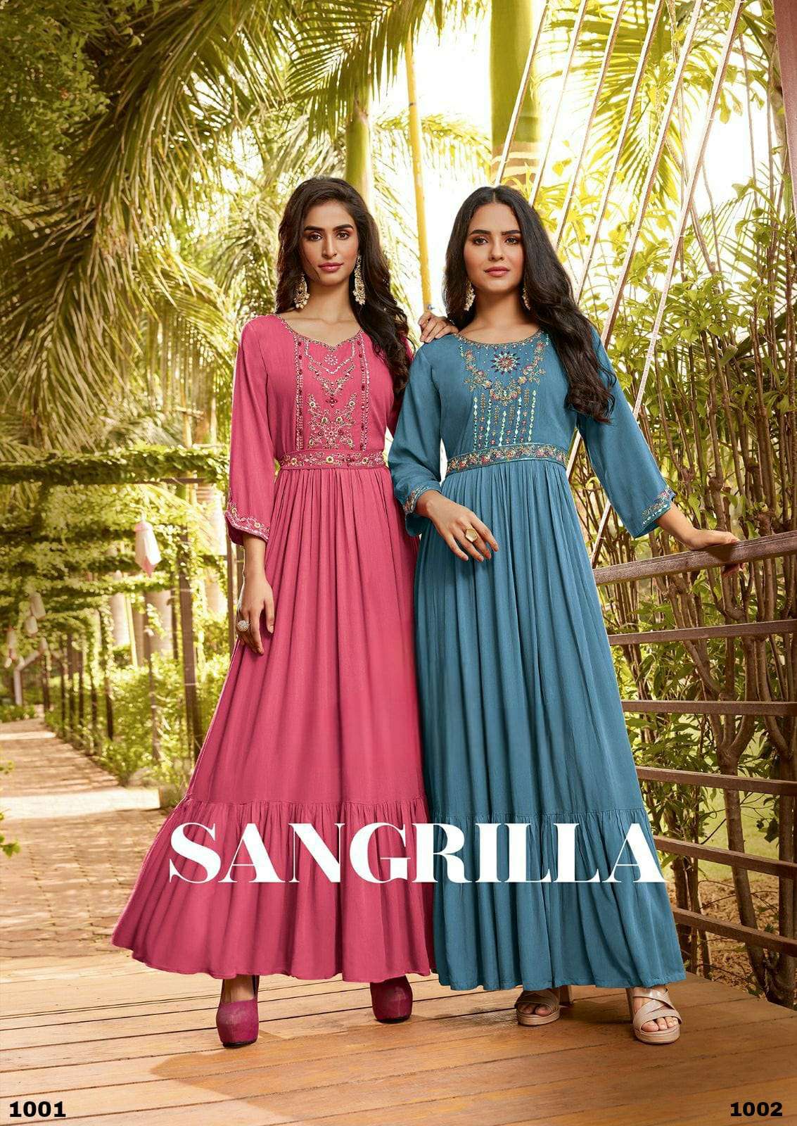 sangrilla designer Heavy Rayon Rinkle With Embroidery & Hand work With Belt gown