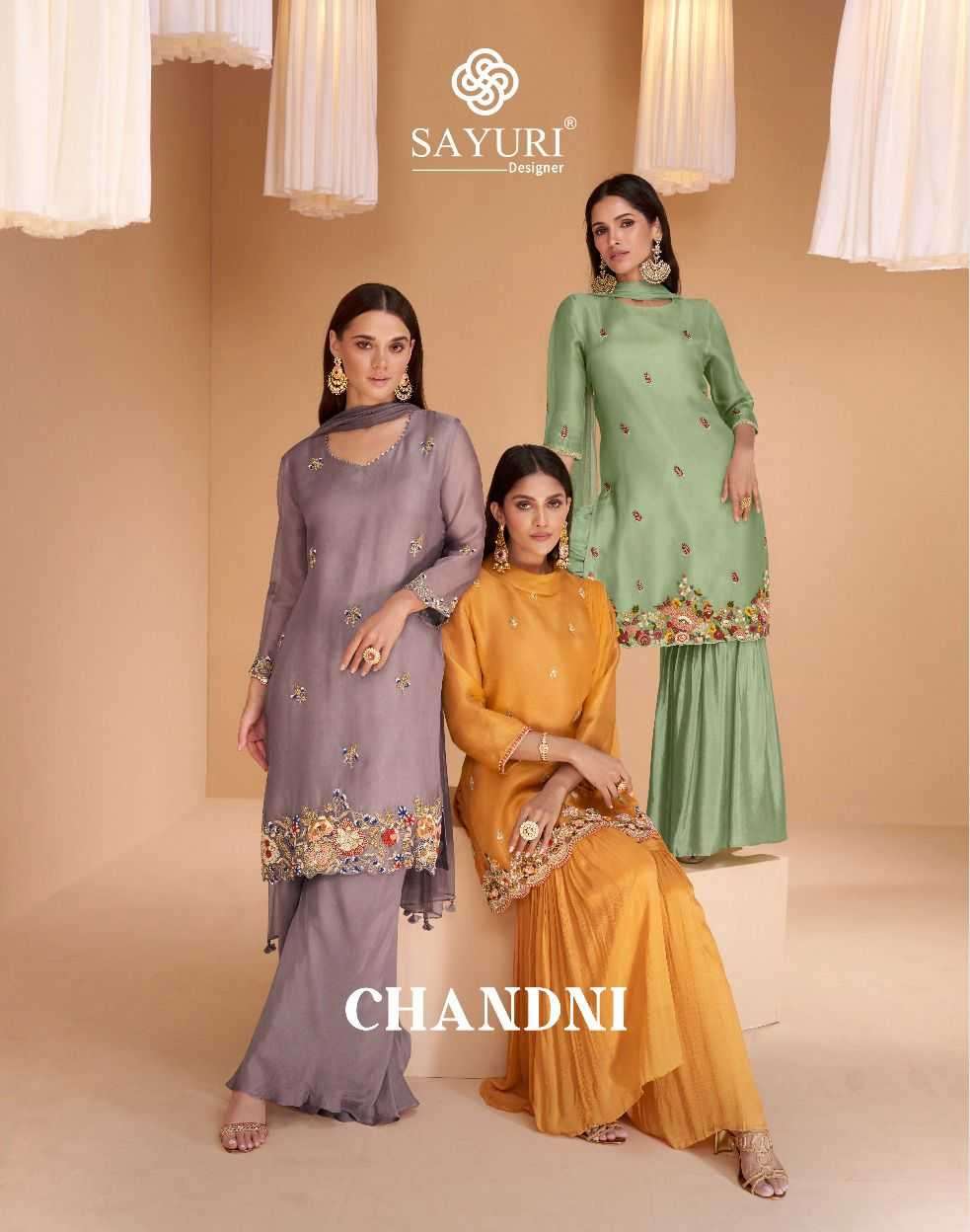 sayuri chandni series 5414-5417 pure organza sharara suit 