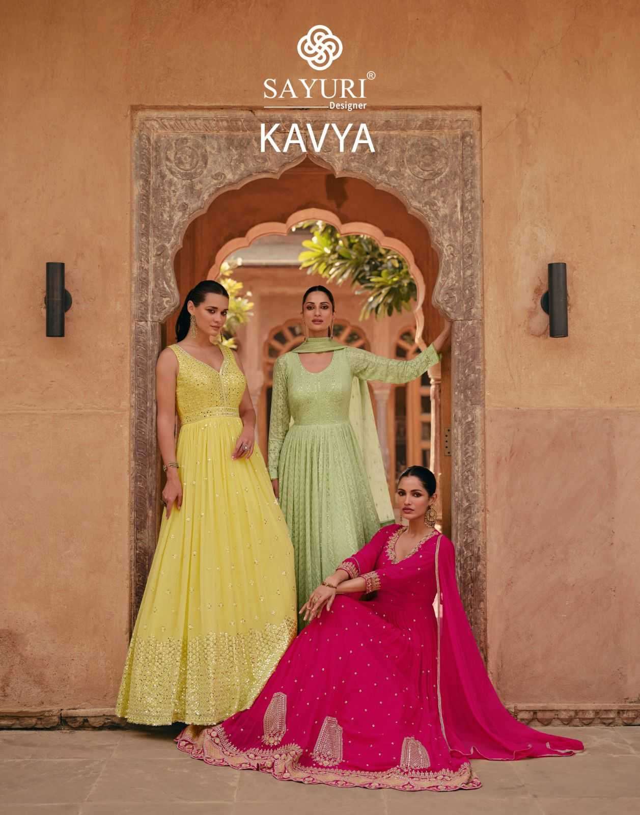 sayuri kavya series 5425-5427 real georgette gown with dupatta 