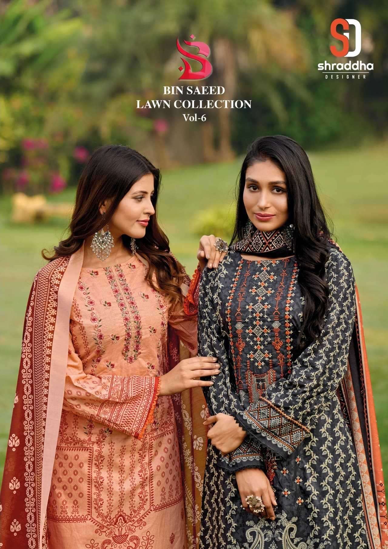 shraddha bin saeed vol 6 series 1001-1008 pure cotton suit 