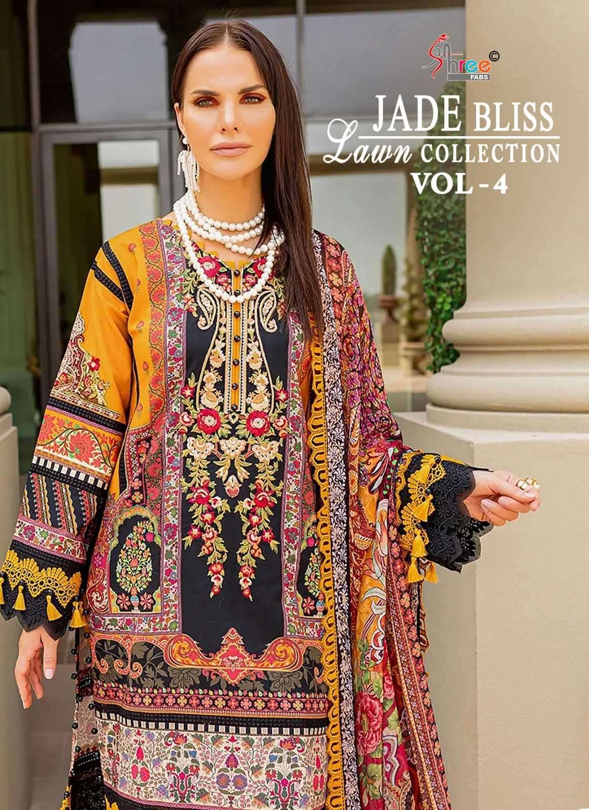 shree fab jade bliss lawn collection vol 4 series 3390-3393 pure cotton suit 