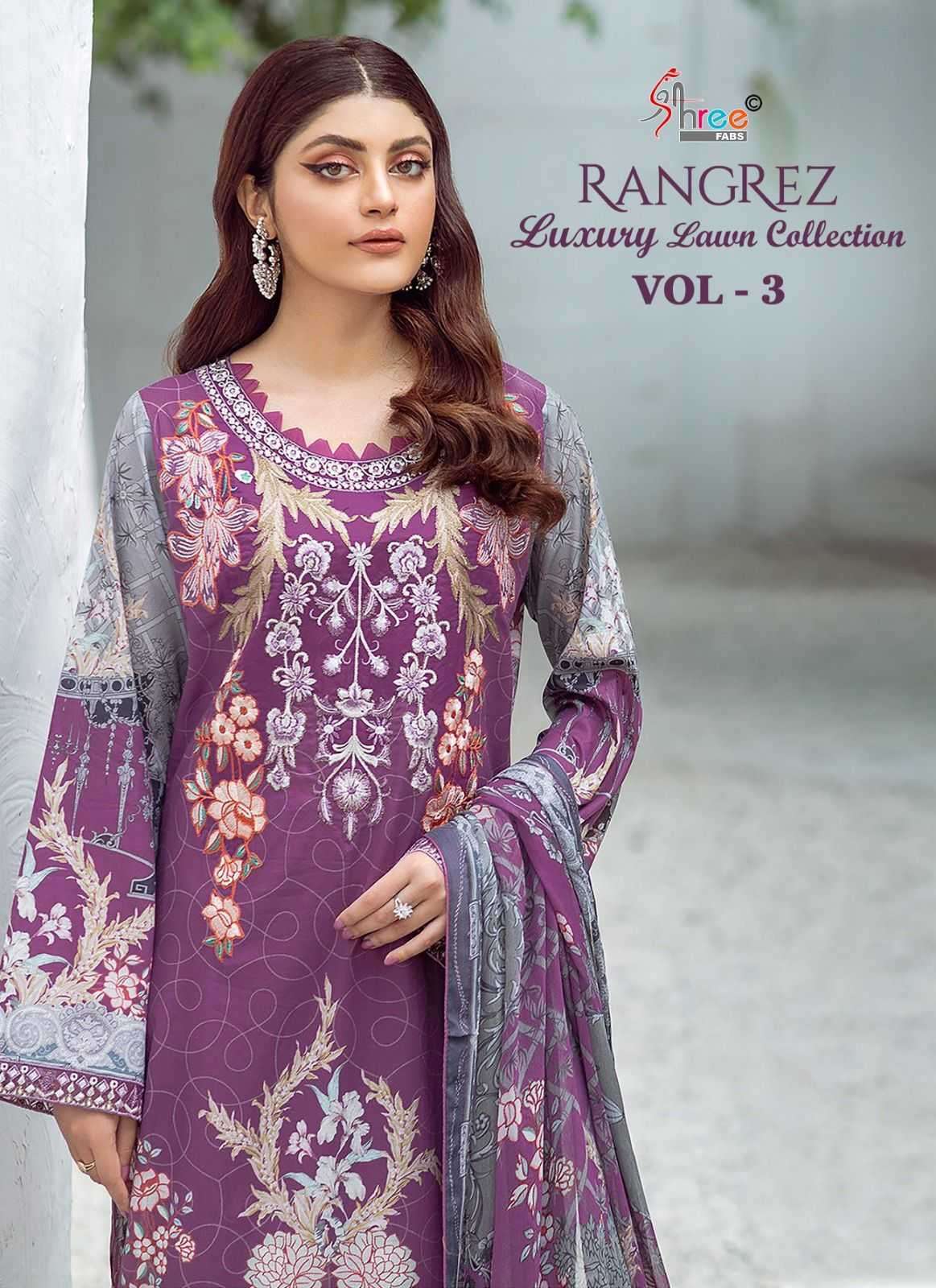 shree fab rangrez luxury lawn collection vol 3 series 3482-3485 pure cotton suit 