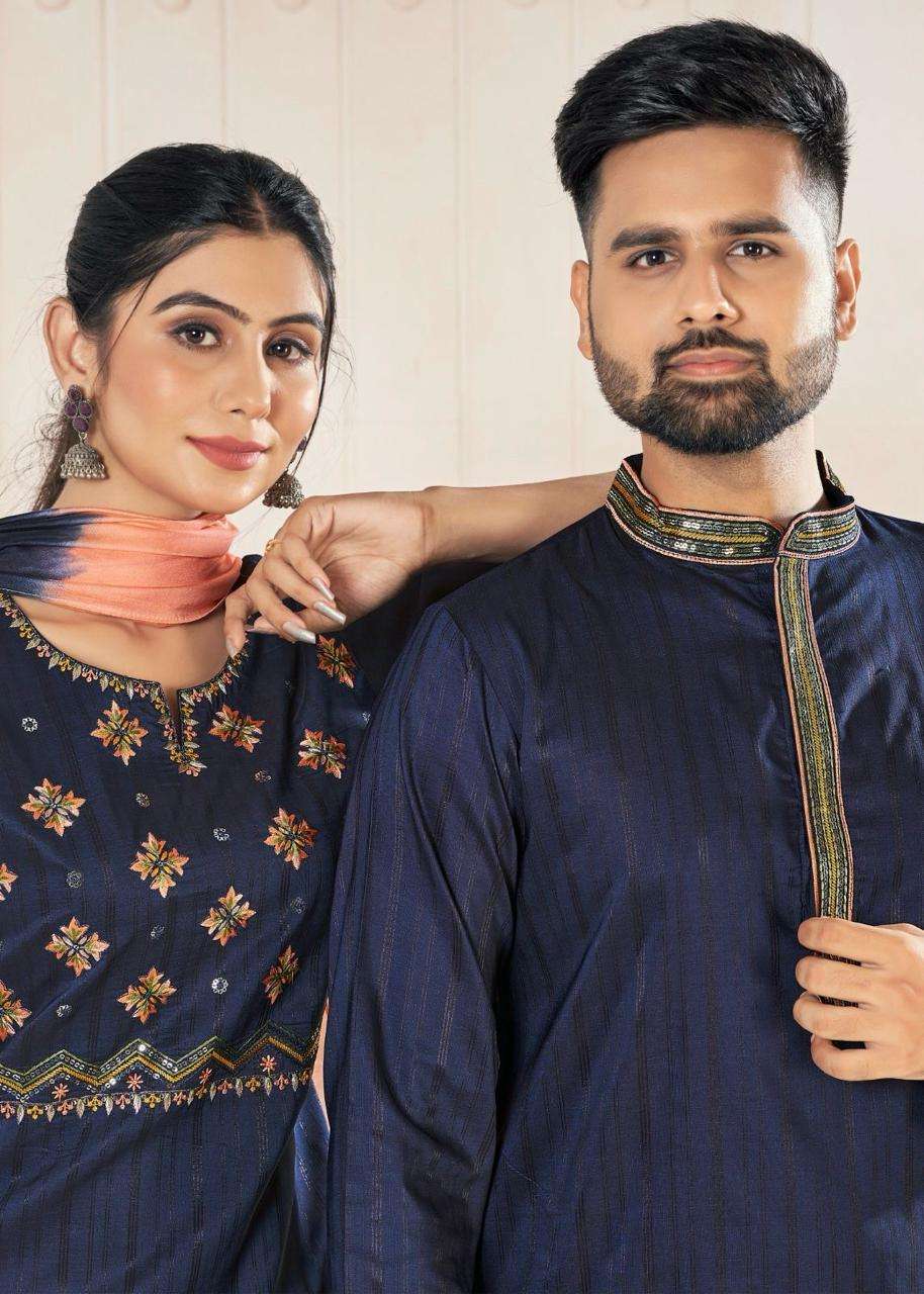 soulmates vol 05 designer Pure viscose weaving couple kurta set