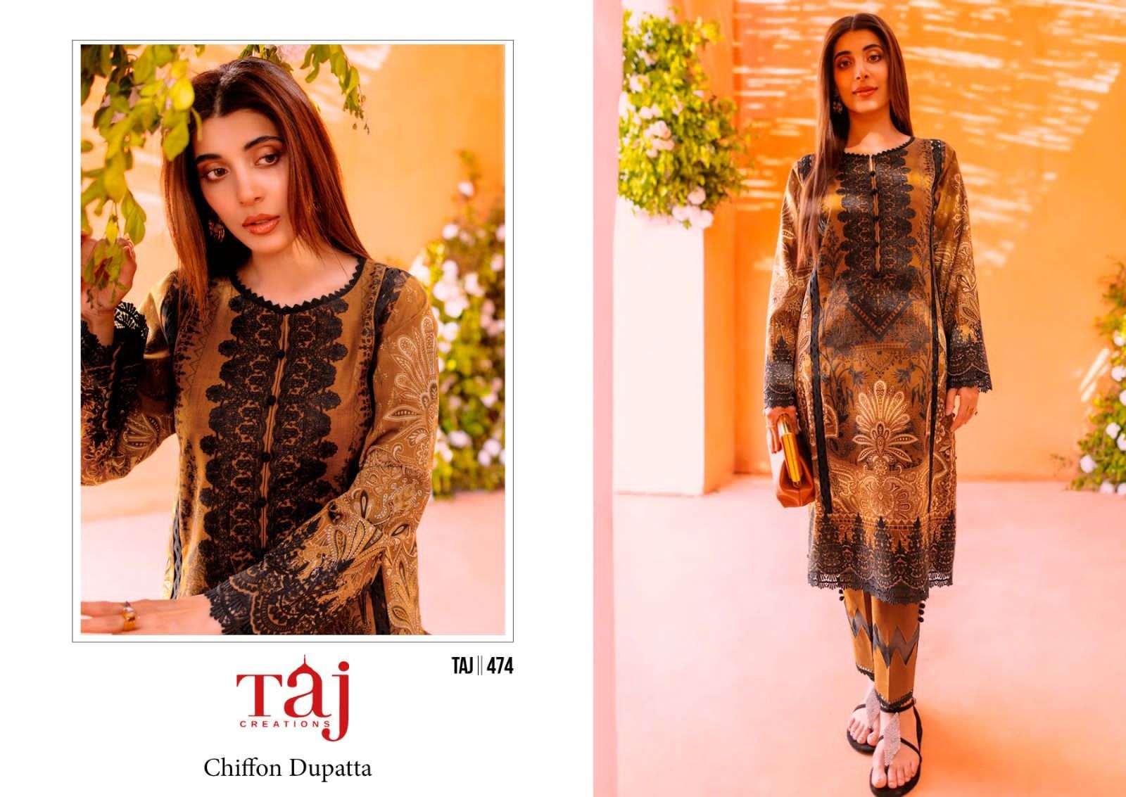 Taj creations 474-477 designer pure cotton suit