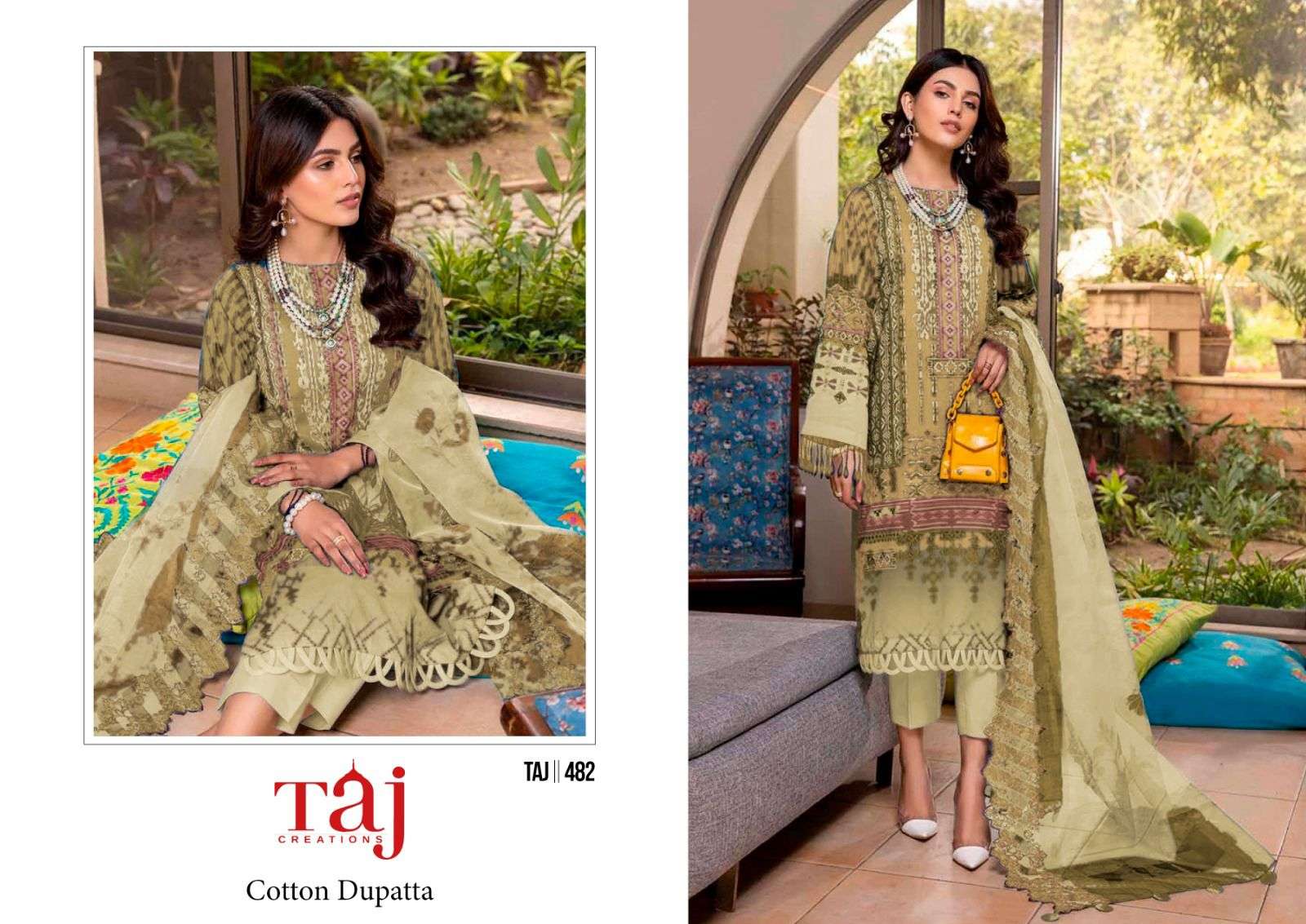 Taj creations 481-482 designer pure cotton suit