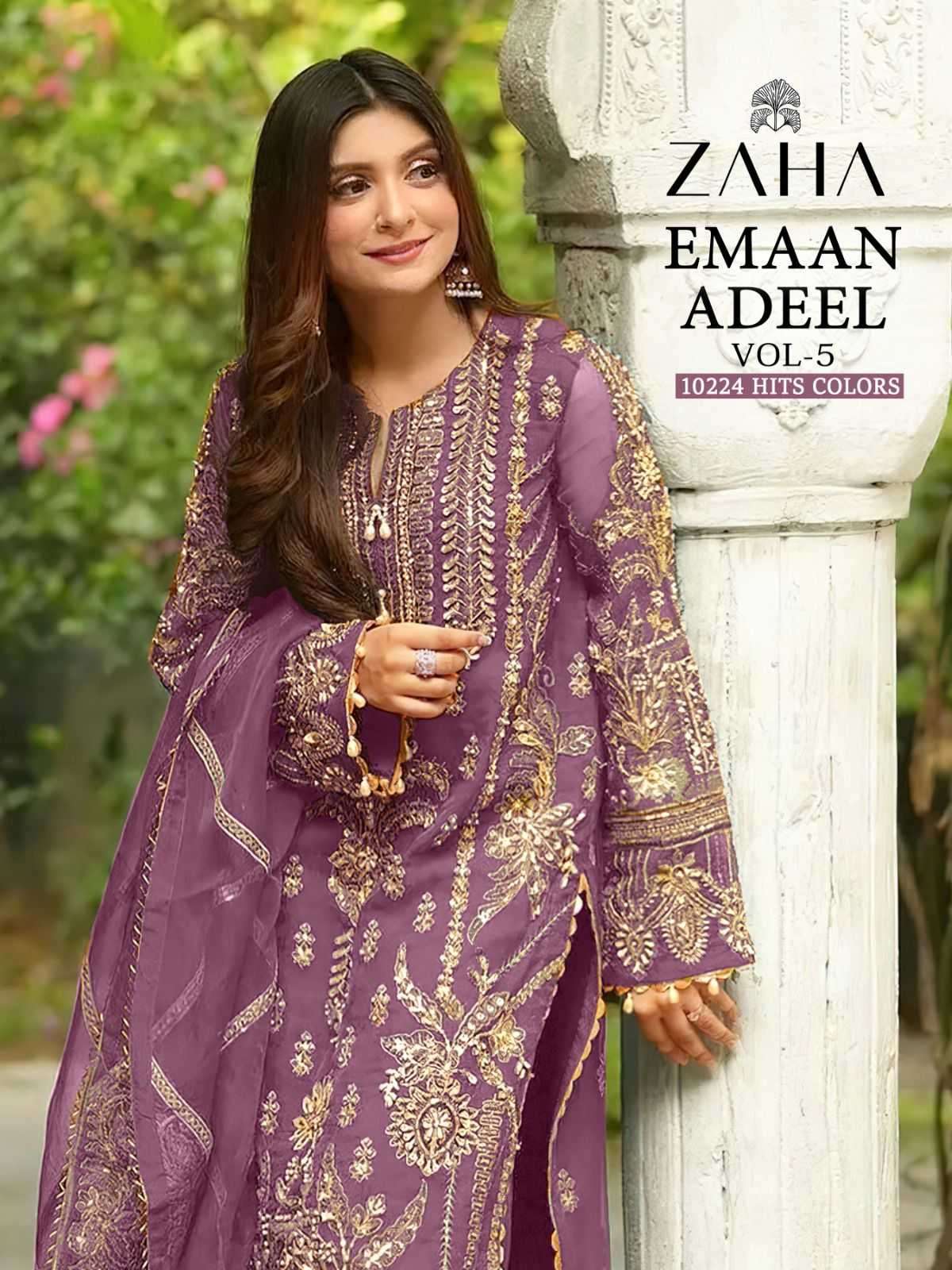 zaha emaan adeel vol 5 10224 abcd hits colors georgette suit 
