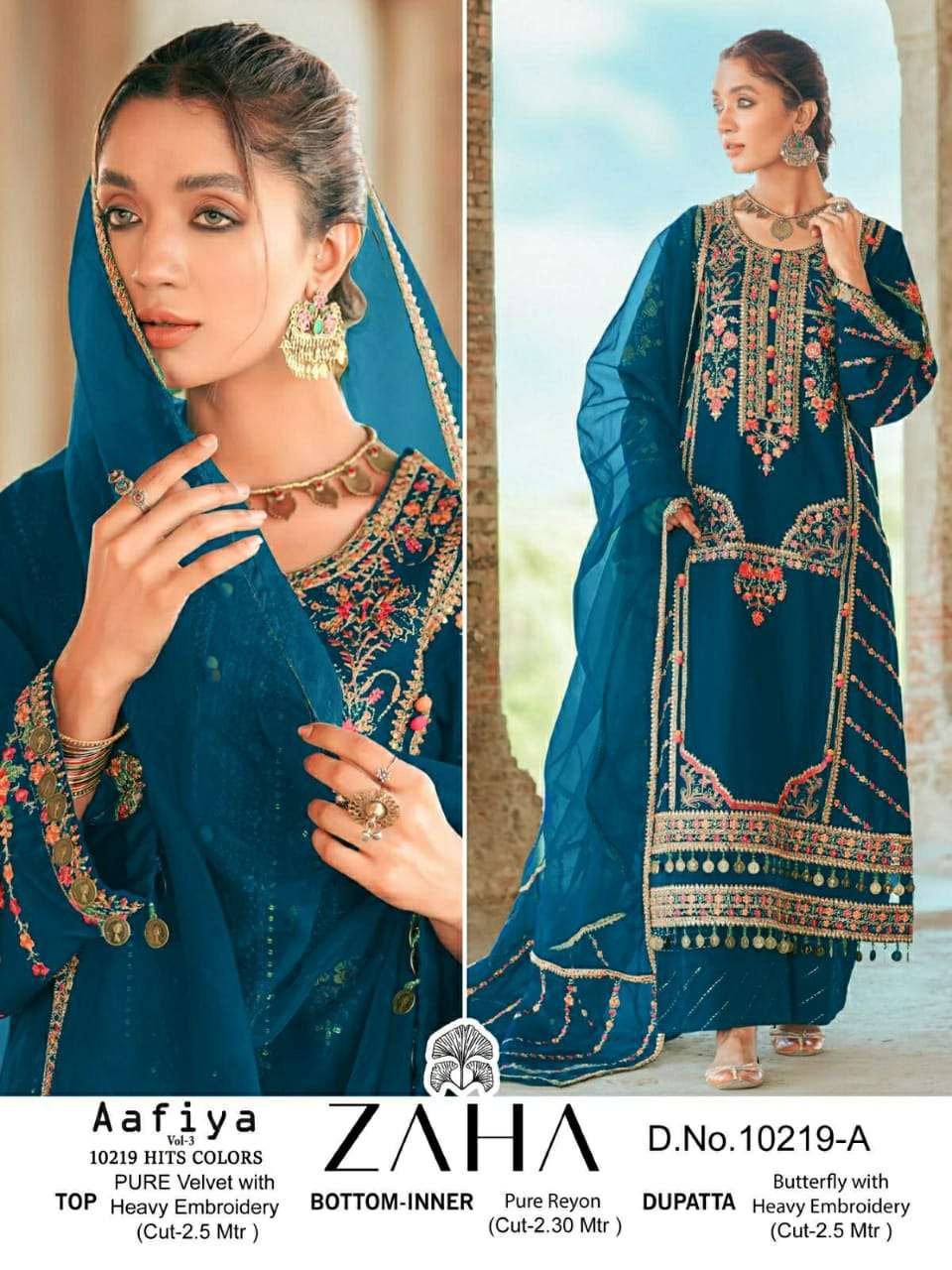 zaha series 10219 velvet pakistani suits single available