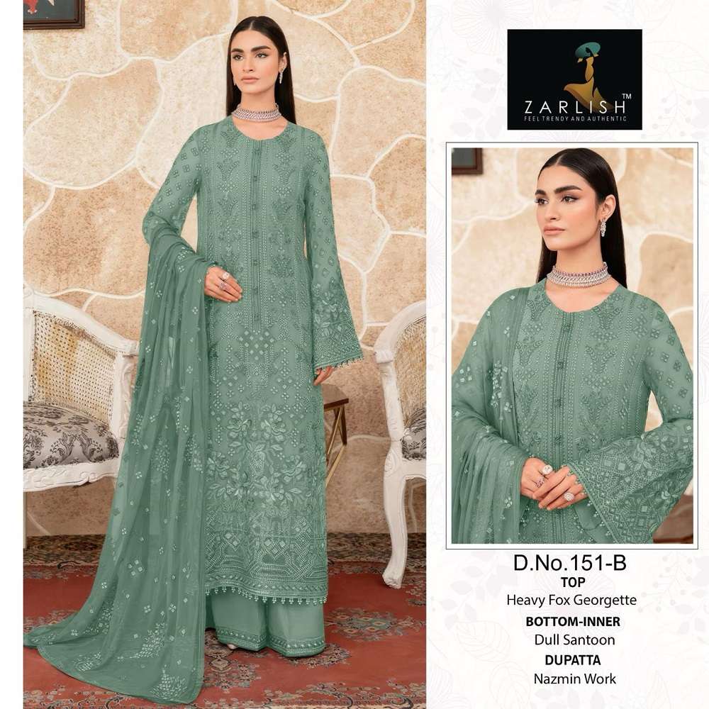 Zarlish Pakistani Work Suit D. No- 151 And 153 faux georgette suit 