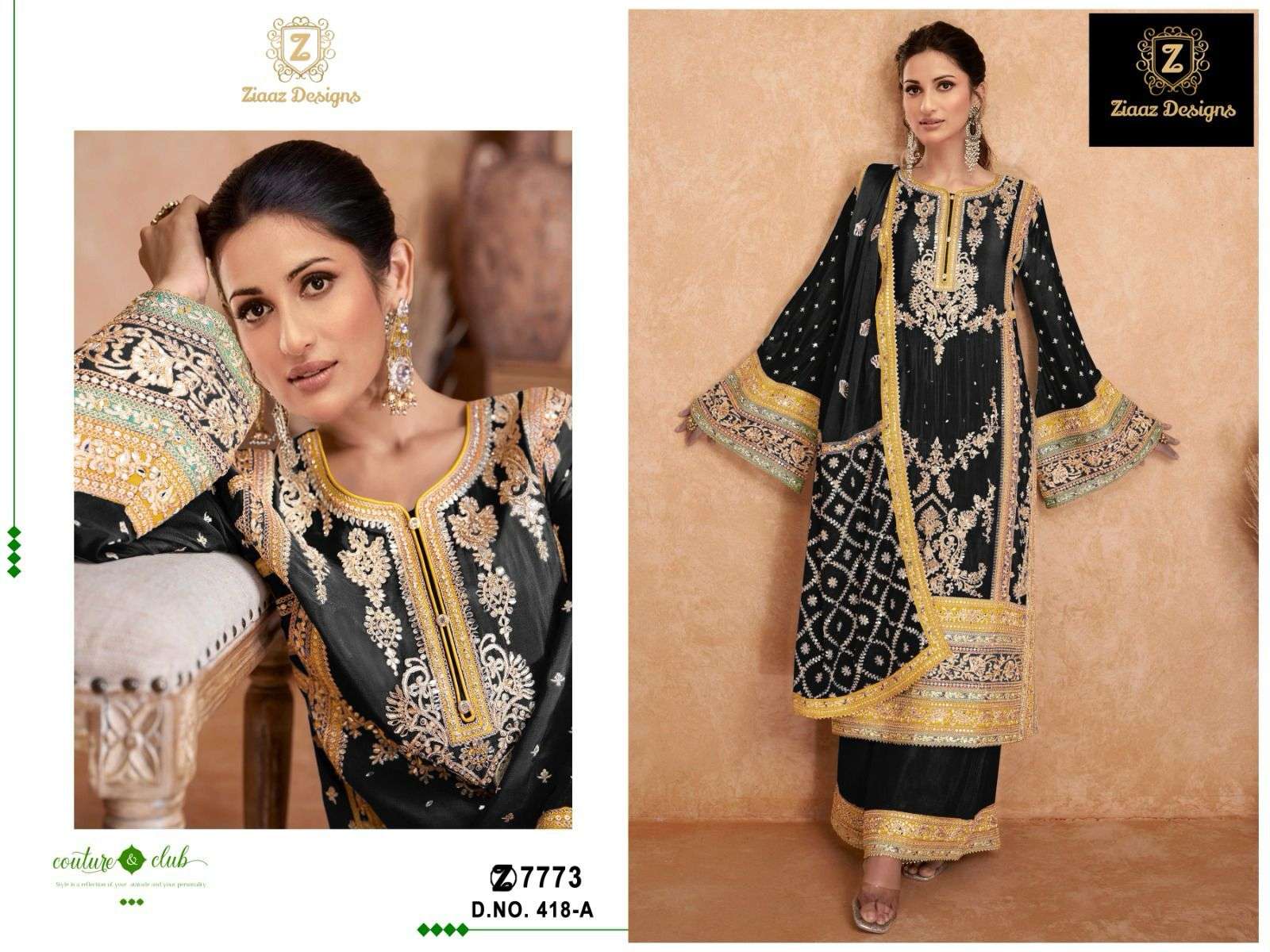 ziaaz designs 418 Chinon embroidery sequins suit