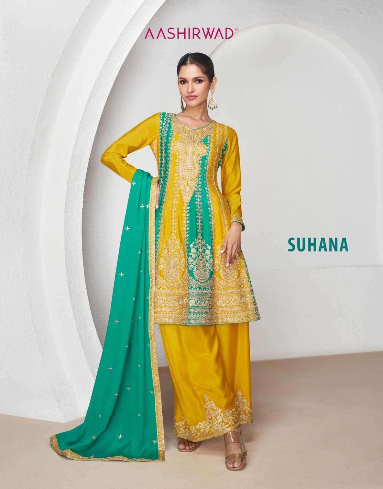 aashirwad suhana series 9922-9923 premium chinon silk readymade suit 